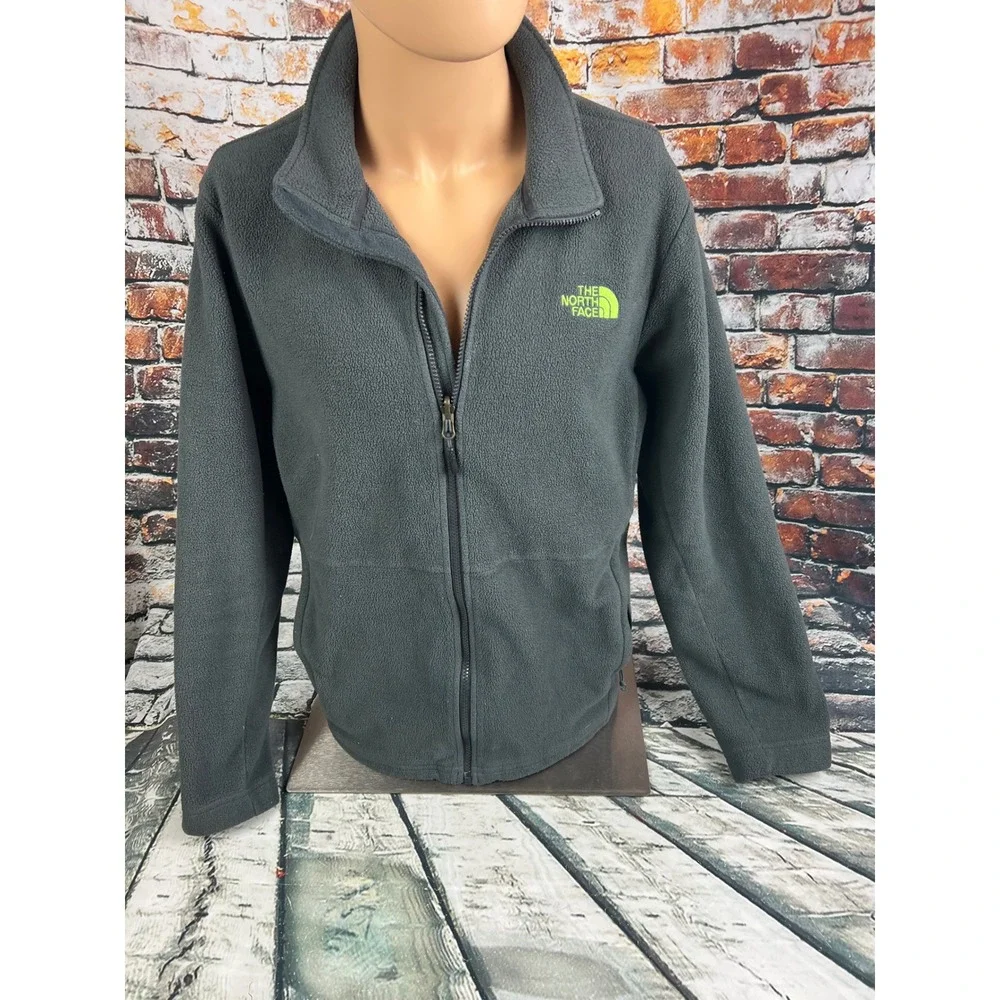 The North Face TKA 100 Glacier Full Zip Fleece Jacket Mens Large Gray Lime Green